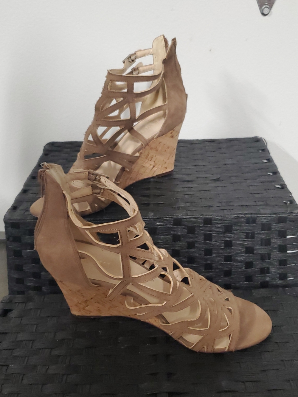 Wedge Strappy Sandal in Taupe - Women's Fashion Wedge